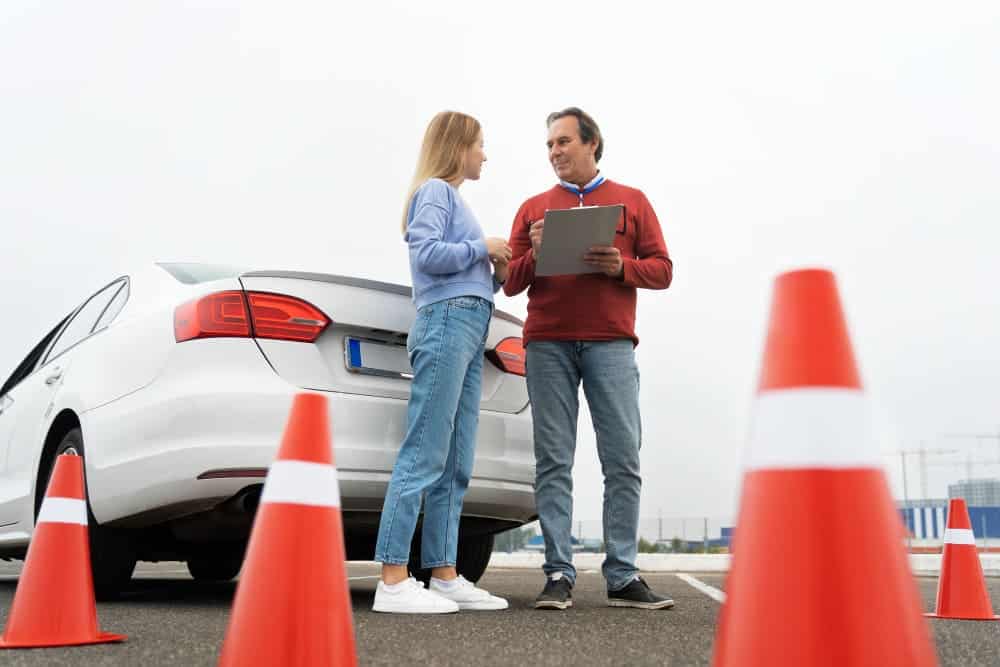 prueba de manejo con conos y examinador
