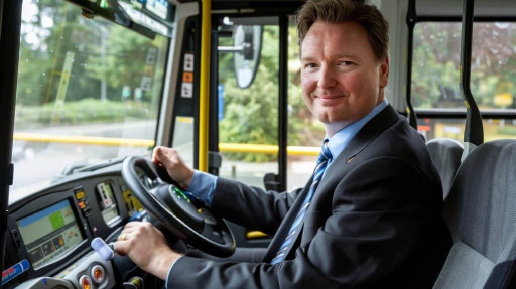 conductor autobus profesional manejando ciudad