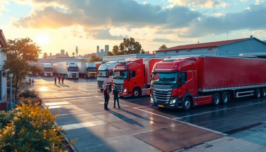 camiones estacionados logistica centro distribucion